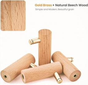 img 2 attached to Modern Wall Hooks With Natural Wood Pegs, 2 Pack Of Decorative Gold Brass Hangers For Organizing Coats, Hats, Keys, Plants And More!