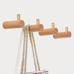 img 4 attached to Modern Wall Hooks With Natural Wood Pegs, 2 Pack Of Decorative Gold Brass Hangers For Organizing Coats, Hats, Keys, Plants And More!