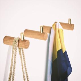 img 3 attached to Modern Wall Hooks With Natural Wood Pegs, 2 Pack Of Decorative Gold Brass Hangers For Organizing Coats, Hats, Keys, Plants And More!