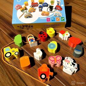 img 1 attached to 🐮 Play and Learn with Lacing Farm Toy Wooden Block Set - Fun Farm Animal Educational Toy for Toddlers and Kids (16 Pieces)