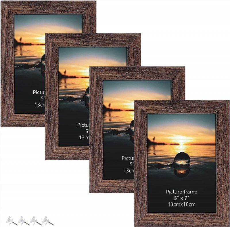 Picture Frame Distressed Farmhouse Wood Pattern 4x6 Set of 4 with Tempered Glass