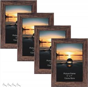 img 4 attached to Rustic Brown Wood 5X7 Picture Frame Set Of 4, Distressed Pattern For Desktop And Wall Display, Perfect For Photos