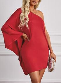 img 1 attached to Women'S Sexy One Shoulder Bodycon Dress: Club Ruffled Batwing Sleeve Off Shoulder Party Cocktail Elegant Mini Short