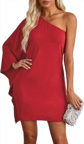 img 4 attached to Women'S Sexy One Shoulder Bodycon Dress: Club Ruffled Batwing Sleeve Off Shoulder Party Cocktail Elegant Mini Short