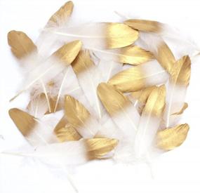img 3 attached to 36 кусочков натуральных белых перьев с золотыми наконечниками для поделок своими руками, дней рождения, свадеб и нарядов