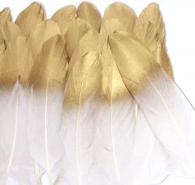 img 4 attached to 36 кусочков натуральных белых перьев с золотыми наконечниками для поделок своими руками, дней рождения, свадеб и нарядов