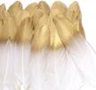 36 pieces of gold-tipped natural white feathers for diy crafts, birthday parties, weddings, and dress-ups logo