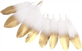 img 2 attached to 36 кусочков натуральных белых перьев с золотыми наконечниками для поделок своими руками, дней рождения, свадеб и нарядов