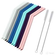 🥤 ultra long reusable silicone drink straws (set of 12) - bpa free & easy to clean with 2 clear brushes - fits 30 oz and 20 oz glasses logo