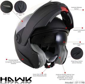 img 2 attached to 🏍️ HAWK Helmets ST 1198 Glossy Black Modular Motorcycle Full Face Helmet for Men & Women with Dual Flip Up Sun Visor DOT Approved - Perfect for Bike, Scooter, ATV, UTV, Chopper, and Skateboard enthusiasts