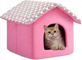 img 4 attached to Hollypet Pet Bed Warm Cave Nest Villa Sleeping House For Cats And Small Dogs, Pink Cabin, 14L X 14W X 13H