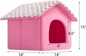 img 3 attached to Hollypet Pet Bed Warm Cave Nest Villa Sleeping House For Cats And Small Dogs, Pink Cabin, 14L X 14W X 13H