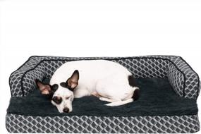 img 4 attached to Furhaven Medium Orthopedic Dog Bed Comfy Couch Plush & Decor Sofa-Style W/ Removable Washable Cover - Diamond Gray, Medium