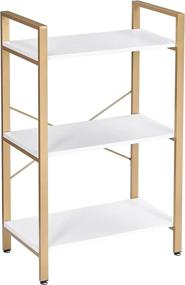 img 3 attached to BEWISHOME Wooden Bookshelf With Gold Metal Frame - Sleek And Chic 3-Tier Storage Organizer For Small Spaces In Bedroom, Living Room, Or Home Office - White JCJ42M