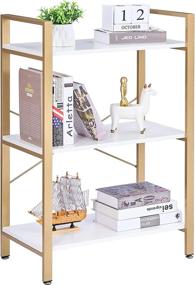 img 4 attached to BEWISHOME Wooden Bookshelf With Gold Metal Frame - Sleek And Chic 3-Tier Storage Organizer For Small Spaces In Bedroom, Living Room, Or Home Office - White JCJ42M