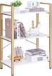 bewishome wooden bookshelf with gold metal frame - sleek and chic 3-tier storage organizer for small spaces in bedroom, living room, or home office - white jcj42m logo