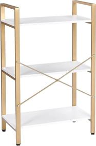 img 2 attached to BEWISHOME Wooden Bookshelf With Gold Metal Frame - Sleek And Chic 3-Tier Storage Organizer For Small Spaces In Bedroom, Living Room, Or Home Office - White JCJ42M