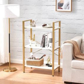 img 1 attached to BEWISHOME Wooden Bookshelf With Gold Metal Frame - Sleek And Chic 3-Tier Storage Organizer For Small Spaces In Bedroom, Living Room, Or Home Office - White JCJ42M