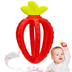img 4 attached to 🍓 HAPMARS Baby Teething Ball: Многофактурный зубочистка в форме клубники для успокоения десен - мягкая силиконовая игрушка-погрызушка без содержания Бисфенола A, идеальная для детей от 0 до 6 и от 6 до 12 месяцев (красный).