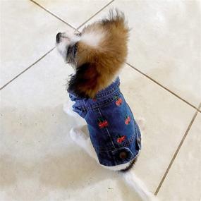 img 1 attached to 🐶 Джинсовая собачья куртка Pet Clothes Vest Puppy Jumpsuit с отложным воротником, с капюшоном и капюшоном для собак маленьких и средних пород, классическая синяя одежда для кошек.