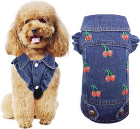 img 4 attached to 🐶 Джинсовая собачья куртка Pet Clothes Vest Puppy Jumpsuit с отложным воротником, с капюшоном и капюшоном для собак маленьких и средних пород, классическая синяя одежда для кошек.