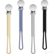 🍼 silicone pacifier clips with teething ring - flexible baby pacifier holder for boys and girls (yellow, blue, grey, black) логотип