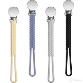 img 4 attached to 🍼 Silicone Pacifier Clips with Teething Ring - Flexible Baby Pacifier Holder for Boys and Girls (Yellow, Blue, Grey, Black)