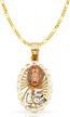 stunning 14k tri-color gold charm pendant with figaro chain: celebrate your sweet 15 with virgin mary round pendant logo