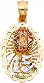 img 2 attached to Stunning 14K Tri-Color Gold Charm Pendant With Figaro Chain: Celebrate Your Sweet 15 With Virgin Mary Round Pendant