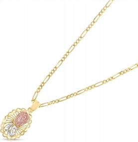 img 3 attached to Stunning 14K Tri-Color Gold Charm Pendant With Figaro Chain: Celebrate Your Sweet 15 With Virgin Mary Round Pendant