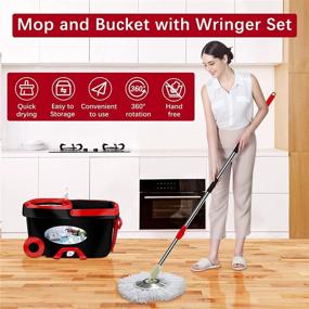 img 3 attached to Commercial Wet Dry Floor Mop Set - Tsmine Spin Mops for Hardwood and Laminate Floors, Includes Bucket with Wringer, 6 Replacement Mop Heads, and 1 Cleaning Brush