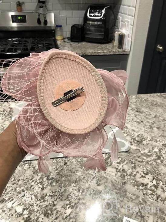 img 1 attached to Women'S Feather Flower Veil Fascinator Hair Clip Hat Bowler Tea Party Wedding Hat review by Robert Johnson