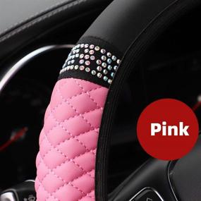 img 1 attached to 🎀 YOGURTCK Soft Leather Steering Wheel Cover with Colorful Bling Bling Crystal Rhinestones Diamond for Women Girls - Universal 15 Inch, Fits Sedans, SUVs, Vans, Trucks - Pink