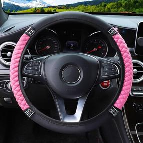 img 3 attached to 🎀 YOGURTCK Soft Leather Steering Wheel Cover with Colorful Bling Bling Crystal Rhinestones Diamond for Women Girls - Universal 15 Inch, Fits Sedans, SUVs, Vans, Trucks - Pink