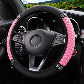 img 2 attached to 🎀 YOGURTCK Soft Leather Steering Wheel Cover with Colorful Bling Bling Crystal Rhinestones Diamond for Women Girls - Universal 15 Inch, Fits Sedans, SUVs, Vans, Trucks - Pink