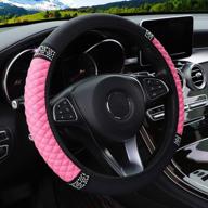 🎀 yogurtck soft leather steering wheel cover with colorful bling bling crystal rhinestones diamond for women girls - universal 15 inch, fits sedans, suvs, vans, trucks - pink логотип