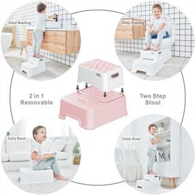 img 2 attached to Розовый противоскользящий двойной табурет-стремянка для детей - приучение к горшку в ванной, кухне и туалете