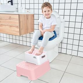img 3 attached to Розовый противоскользящий двойной табурет-стремянка для детей - приучение к горшку в ванной, кухне и туалете