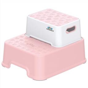img 4 attached to Розовый противоскользящий двойной табурет-стремянка для детей - приучение к горшку в ванной, кухне и туалете