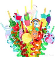 🍹 fzr legend 24 flamingo fruit cactus reusable plastic straws: perfect hawaiian beach party decorations & favors (24 set) logo