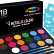 mosaiz 18-color face and body paint kit with metallics, 3 brushes, and 30 stencils for kids party, purim costumes, and professional makeup. logo