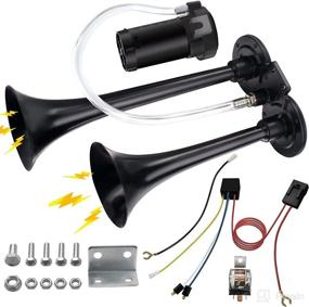 img 4 attached to Super Loud 12V 150db Air Horn Kit for Trucks Cars, Dual Trumpet Air Horns with Compressor – Ideal for 12V Vehicles, Motorcycles, Pickups, Trains, Boats (Black)