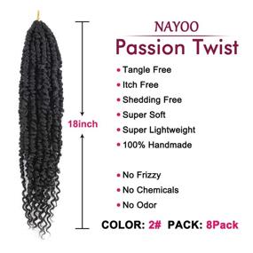 img 3 attached to 8 Packs Of 18 Inch Passion Twist Crochet Hair For Women - Get The Perfect Synthetic Braiding With Pretwisted Curly Hair Passion Twists In #2 Shade