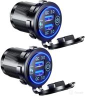 🔌 【2 pack】 fast charge 3.0 dual usb charger socket, waterproof 36w usb outlet with touch switch & blue led diy kit for 12v/24v car boat marine atv bus truck golf - improved seo логотип