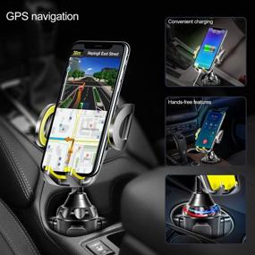 img 3 attached to 🌟 TOPGO Cup Holder Phone Mount - Secure & Stable Car Cell Phone Holder for iPhone & Samsung - Yellow