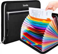 tamfile fireproof waterproof safe expanding document organizer with 24 pockets, portable money file bag filing holder and color labels, a4 letter size (black, 14.3" x 9.8") логотип
