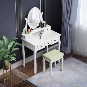 img 3 attached to CHARMAID Girls Vanity Set: Lighted Mirror, 12 Lights, 5 Drawers & Rotatable Mirror - White Dressing Desk With Cushioned Stool For Kids