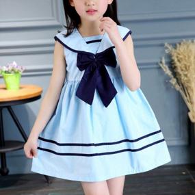 img 2 attached to Sleeveless School Uniform Dress For Big Girls With Nautical Sailor Style And Bow Tie By AMEBELLE