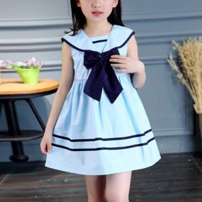 img 3 attached to Sleeveless School Uniform Dress For Big Girls With Nautical Sailor Style And Bow Tie By AMEBELLE