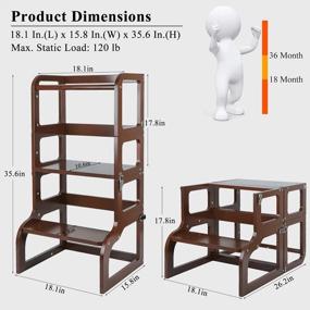 img 2 attached to Kids Step Stool With Safety Rail 2 In 1 Convertible Toddler Standing Tower Or Montessori Learning Table, MDF Child Standing Helper For Kitchen Bathroom Counter(Walnut)